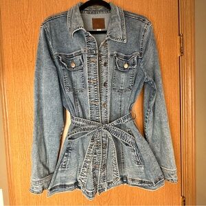 Maurice’s Button Up Jean Jacket with Tie Womens Size XL Denim Coat Long Sleeves